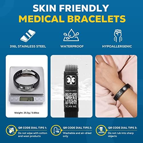 Theluckytag Theluckytag Medical Bracelets for Men Women with QR Code Medical Alert ID Bracelets - Silicone Waterproof Wristband Fits Wrists Up to 9\'\' - More Space Custom Emergency Medical ID Alert Info