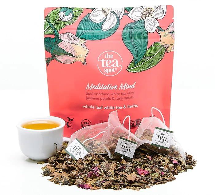 The Tea Spot The Tea Spot Organic Meditative Mind Herbal Tea | Blend of White Tea, Jasmine and Rose | Calming & Welness Caffeine Free Elixir |15 tea bags for Gourmet Giftng
