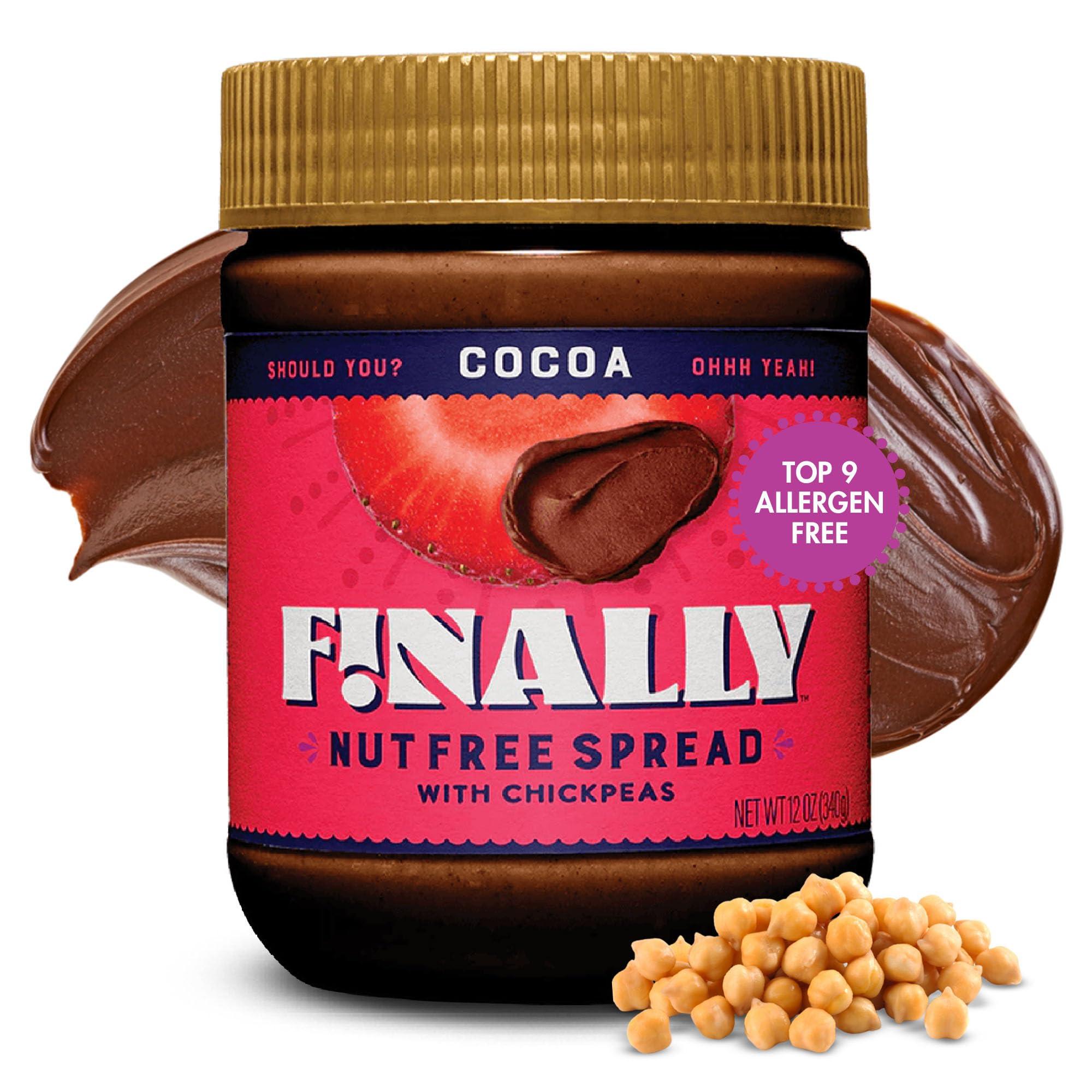 Finally! Finally Nut-Free Cocoa Spread | Allergen-Free Chocolate Spread with 50% Less Sugar than Leading Brands | Made with Chickpeas | Nut-Free, Plant-Based, Vegan | Gluten-Free, Dairy-Free, Soy-Free | School-Safe | 3g Protein | 12 oz