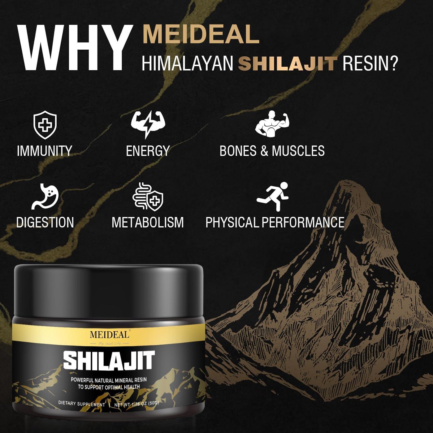 Meideal Shilajit Pure Himalayan Organic Shilajit Resin, Natural Shilajit Resin with Fulvic Acid, 85+ Trace Minerals, Organic Ayurvedic Blend for Energy & Immune System Support, 50 Grams (B-50g 1 Pc)