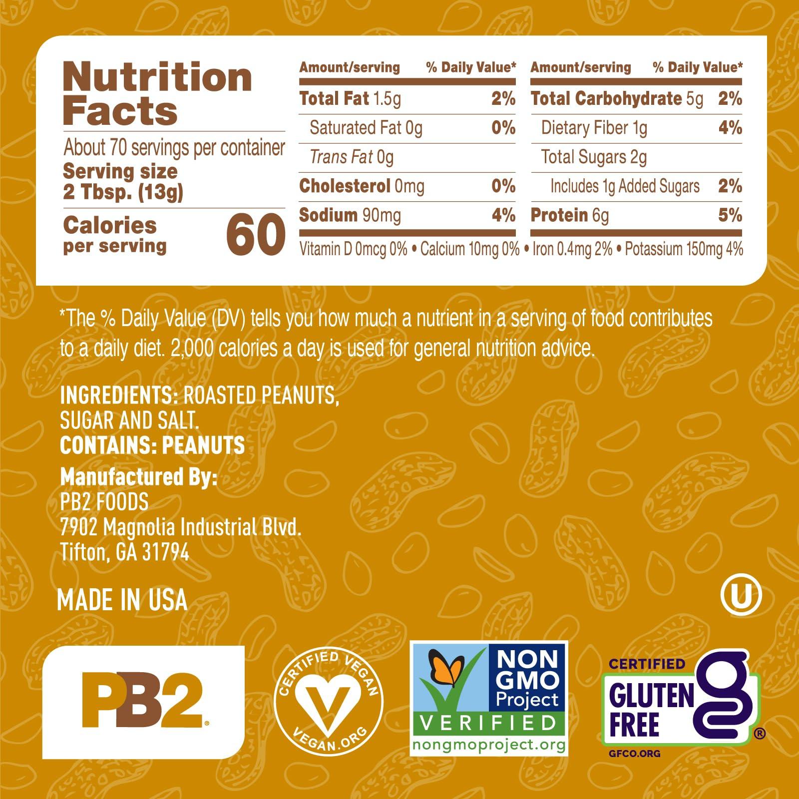PB2 PB2 Powdered Peanut Butter Powder | Certified Gluten Free, Low-Carb, Keto Diet Friendly | Original Flavor with 6G of Protein, 90% Less Fat, 60 Calories Per Serving | Easy Mix for Healthy, Fit Diet