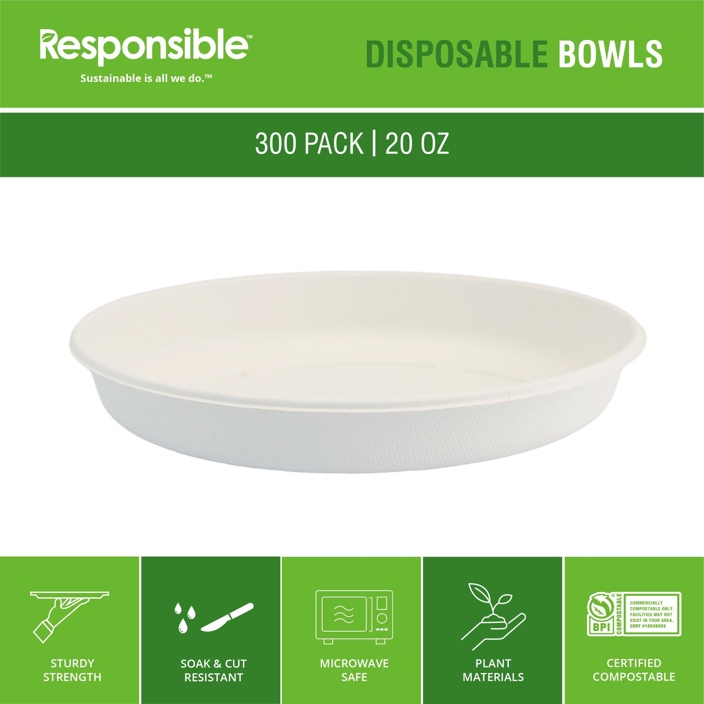 Responsible Products Responsible Products 20 oz Oval Disposable Bowls I Tree-Less Compostable Molded Fiber Burrito Bowls I Extra Strength I NO-PFAS I Classic White (300 Count)