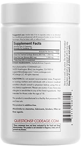Codeage Codeage Grass Fed Beef Cartilage Supplement - Freeze Dried, Non-Defatted, Desiccated Beef Tracheal Bovine Cartilage & Liver Pills – Pasture Raised Argentina Beef Vitamins - Non-GMO -180 Capsules