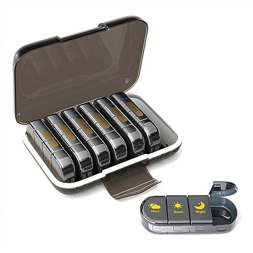 Codcaw Codcaw Weekly Pill Organizer 4 Times a Day, 7 Day Pill Box 4X, Portable for Travel Pill Case for Pills/Vitamin/Fish Oil/Medication/Supplements (4x7 Black)