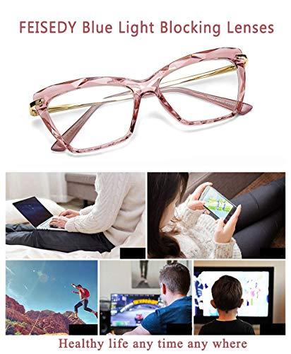 FEISEDY FEISEDY Crystal Cat Eye Glasses Frame Blue Light Blocking Computer Eyewear B2500