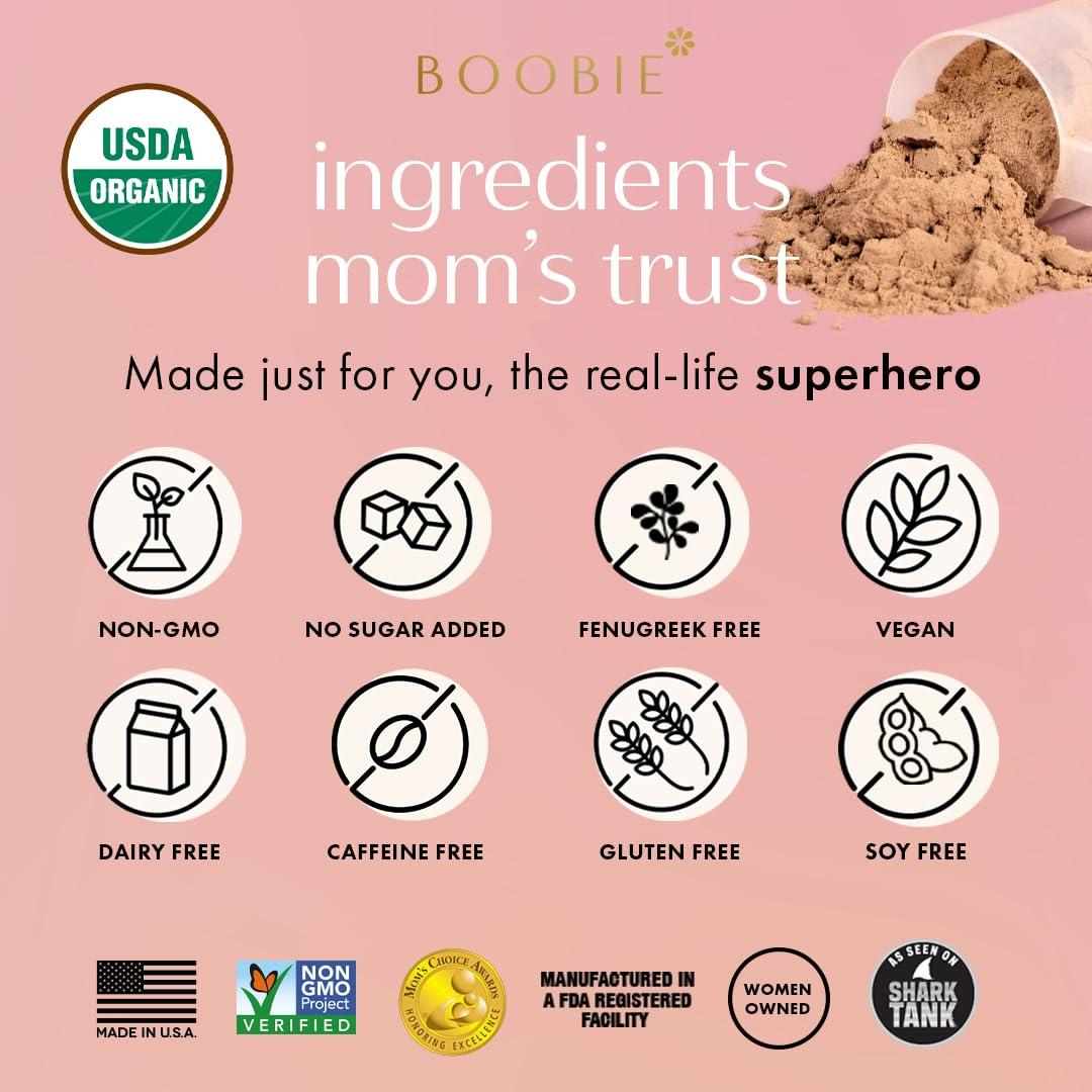 Boobie Brands Boobie Body Superfood Protein Meal Replacement Shake, Chocolate Bliss Flavor | 19g Protein | Safe For Pregnancy, Lactation, & Motherhood | Organic, Vegan, Zero Sugar, 10 Single Serve Packets (1.16 oz each)