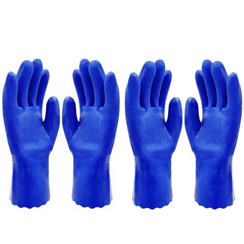 Generic 2 Pairs Rubber Gloves with Cotton lining, Non-Slip Household Cleaning Gloves, Reusable dishwashing gloves, winter work gloves (2 Pairs Blue upgrade gloves)