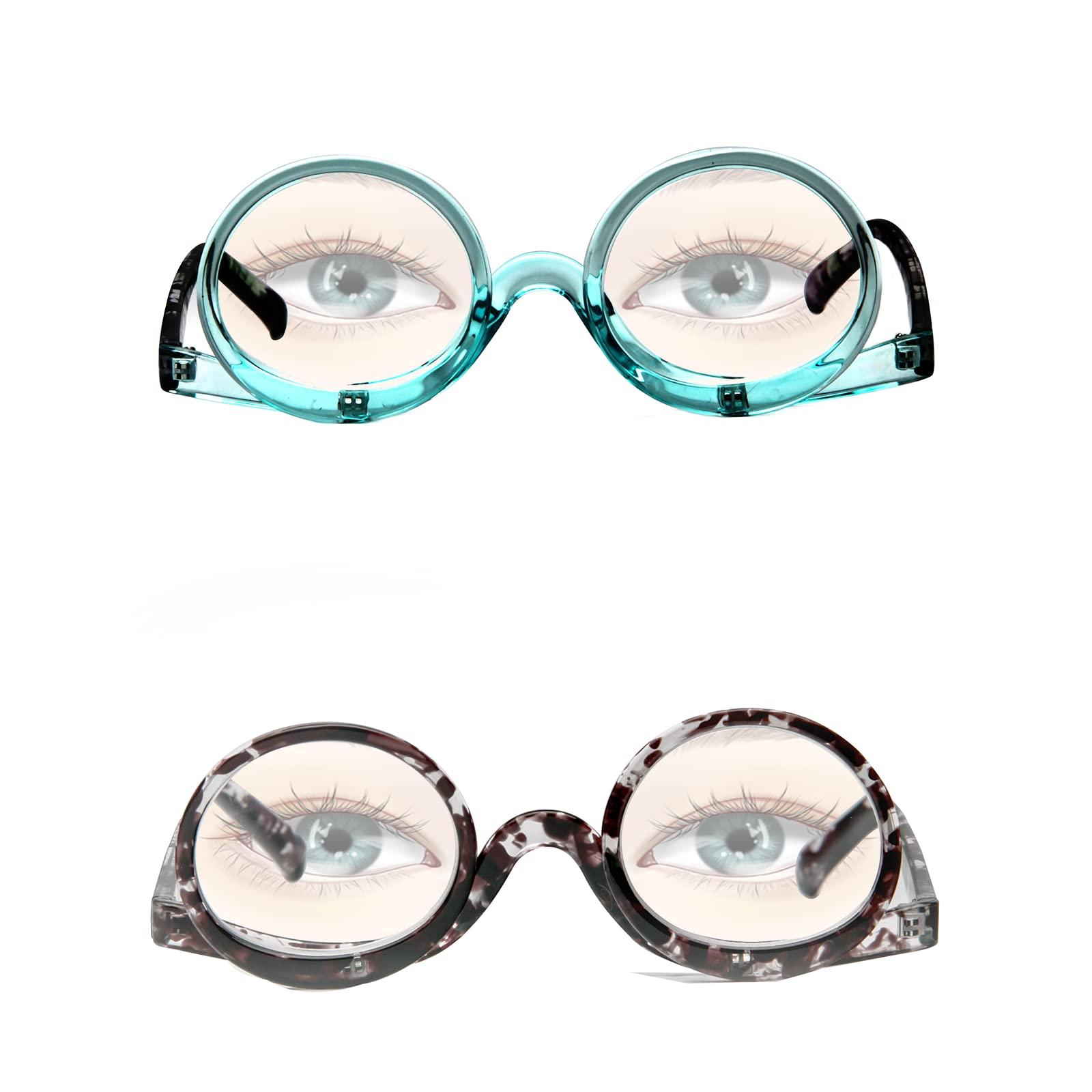 MMOWW MMOWW 2 Pairs Makeup Readers Flip-top Rotating Fashion Reading Glasses for Women Dual Lens Black+Blue,2.0