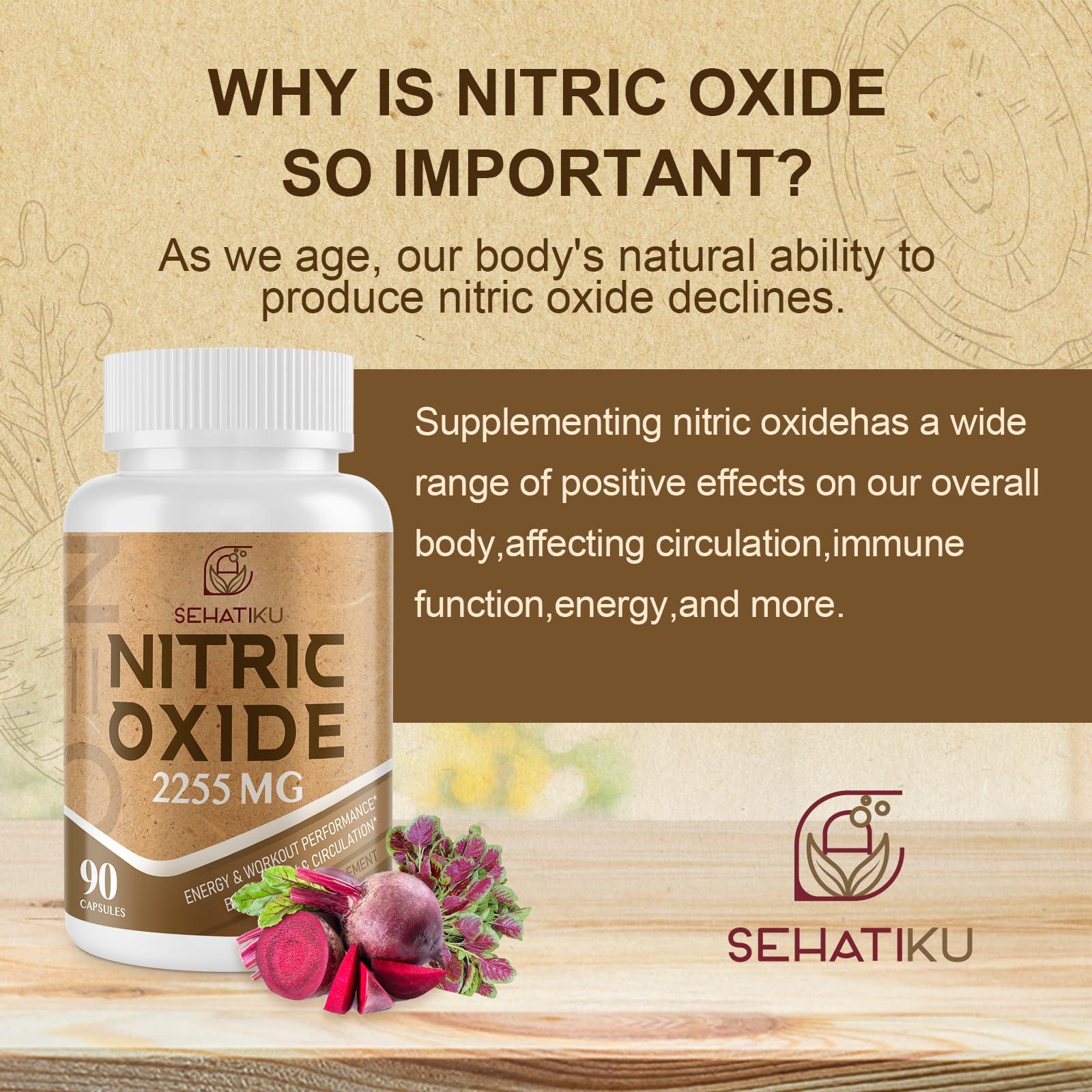 SehatiKu SehatiKu Nitric Oxide Supplement 2255 MG, Nitric Oxide Booster & 6-in-1 Phytonutrient Blend for Heart, Circulation, Immune - 90 Capsules (1 Bottle)
