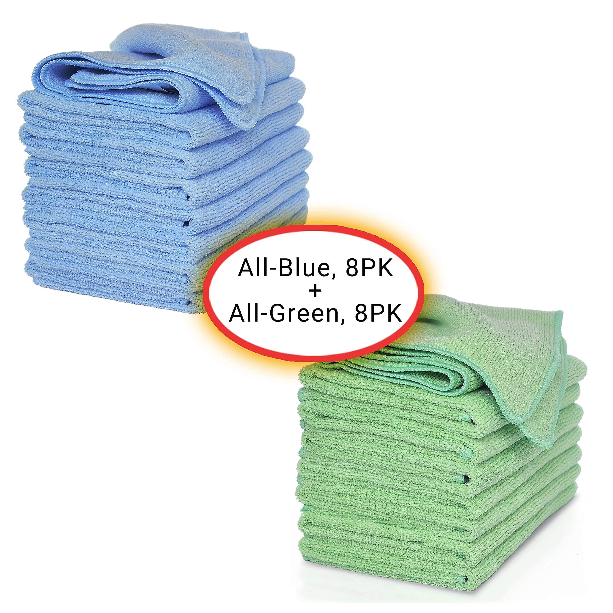 VibraWipe VibraWipe Microfiber Cleaning Cloth, 16 Pieces Large Size 14.2"x14.2", Trap Dust, Dirt and Pet Dander in Split Fibers. Absorb up to 5X Their Weight in Liquid – Machine Washable, Reusable and Lint-Free