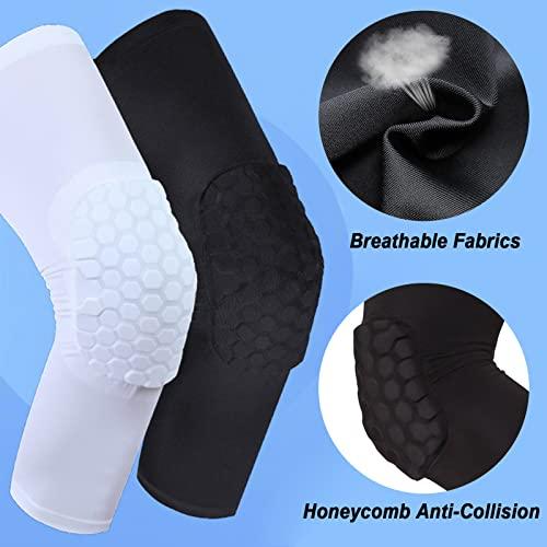 Laiiqi Compression Knee Pads Leg Sleeve, Hex Knee Pads for Basketball Honeycomb Anti Collision Knee Pads Long Kneepads Non-Slip Football Knee Pads for Youth Adult (A Pair Black/M)