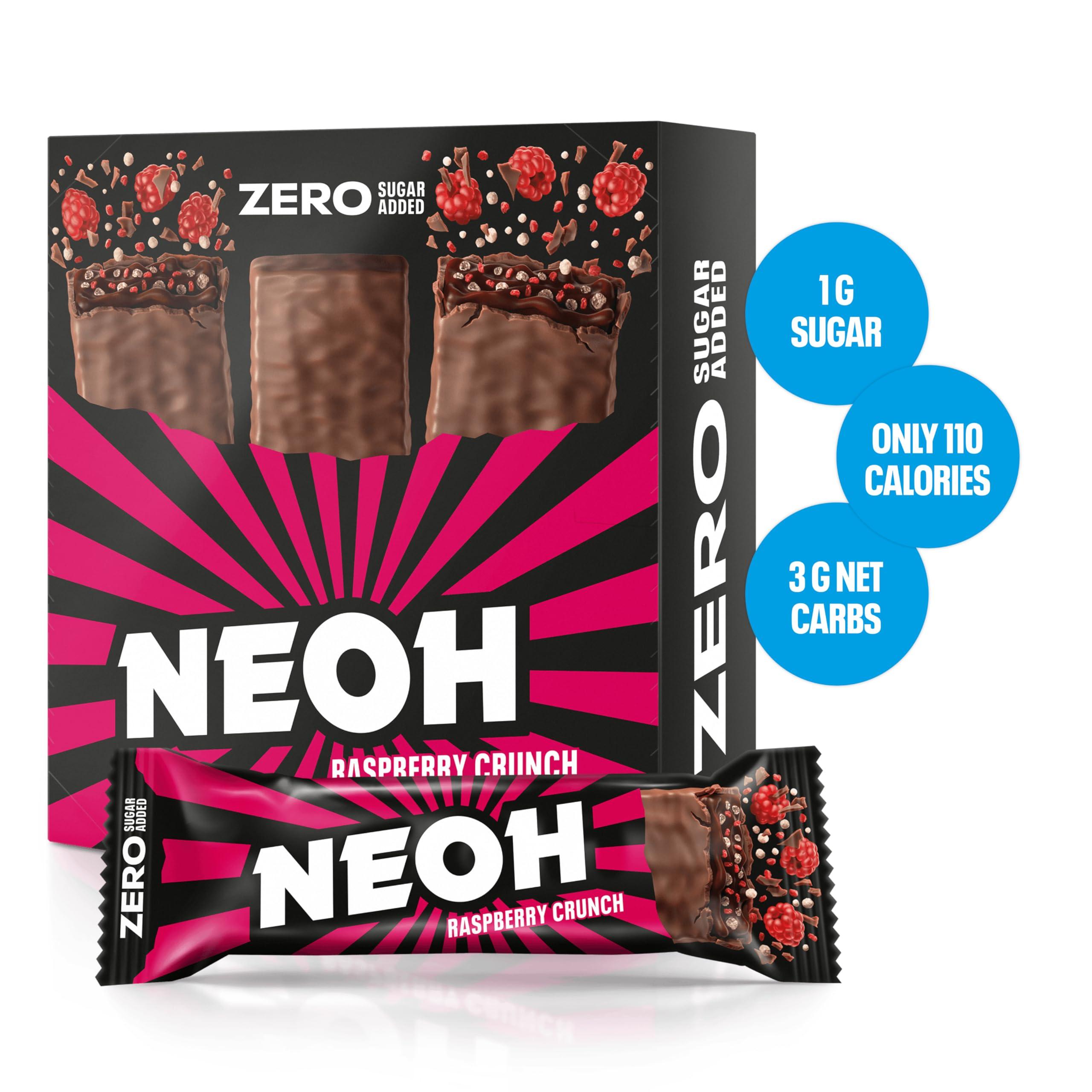 NEOH NEOH Raspberry Bars - Keto Chocolate Dipped Candy Bar, Gluten-Free Low-Calorie, Low-Carb, Plant-Based, High-Fiber Snacks, No Added Sugar, 1 Ounce Individually Wrapped Bars, 24 Pack