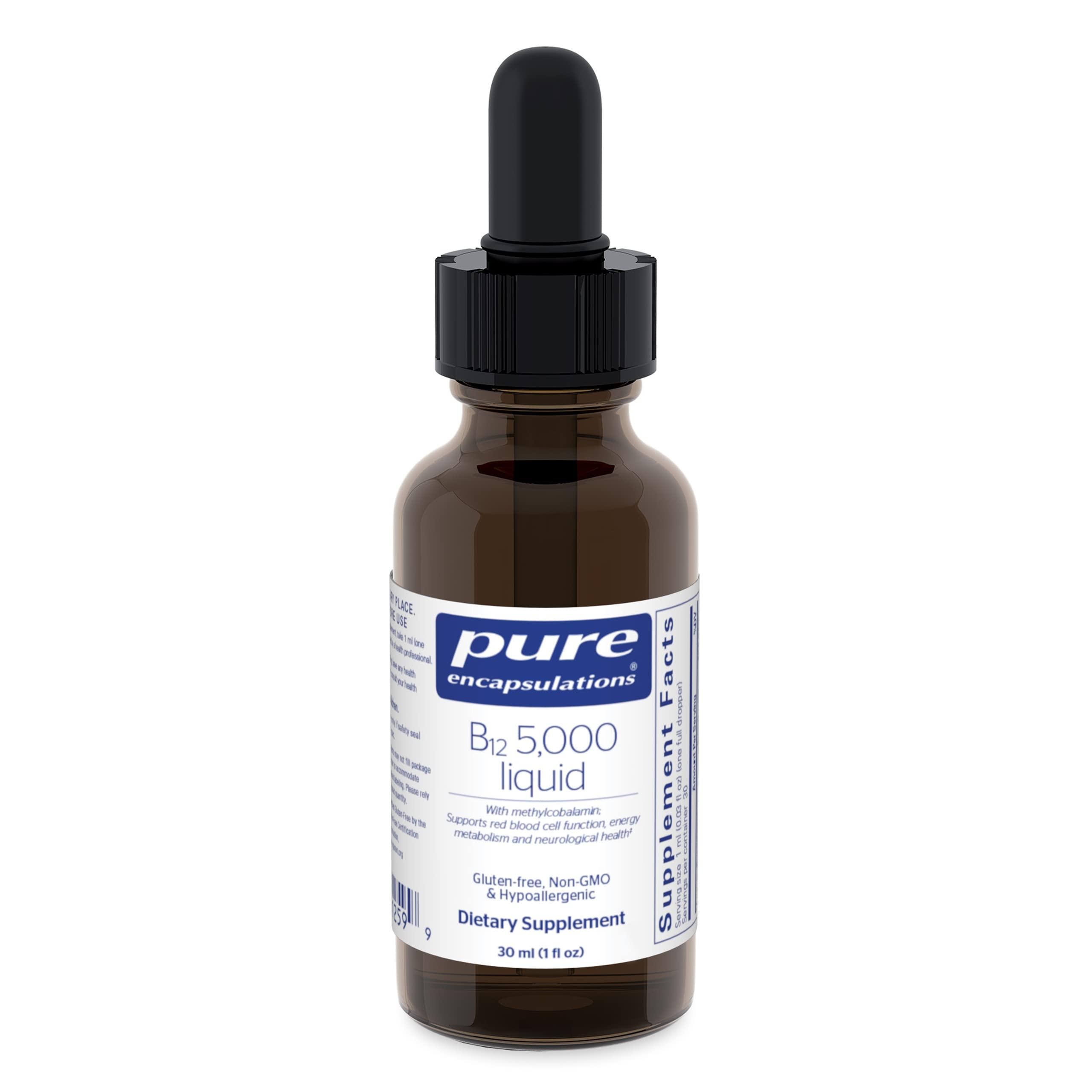 Pure Encapsulations Pure Encapsulations B12 5,000 Liquid - Vitamin B12 Methylcobalamin Supplement to Support Energy, Nerve Health, Cognitive Function & Blood Cells* - Liquid B12 Drops - 1 Fl Oz