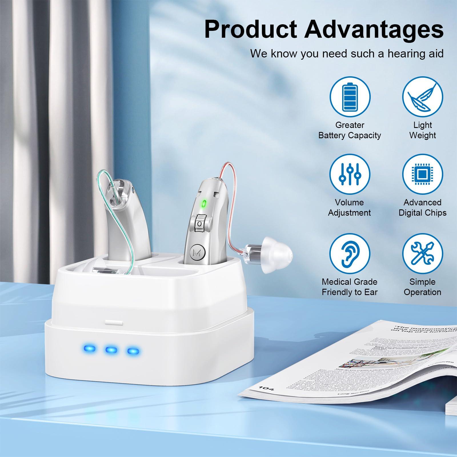 JIAYINIDS Rechargeable Hearing Aids for Seniors, OTC Digital Hearing Aids for Adults&Seniors with Noise Cancelling, Invisible Behind The Ear Hearing Amplifiers For Moderate Hearing Loss With Volume Control