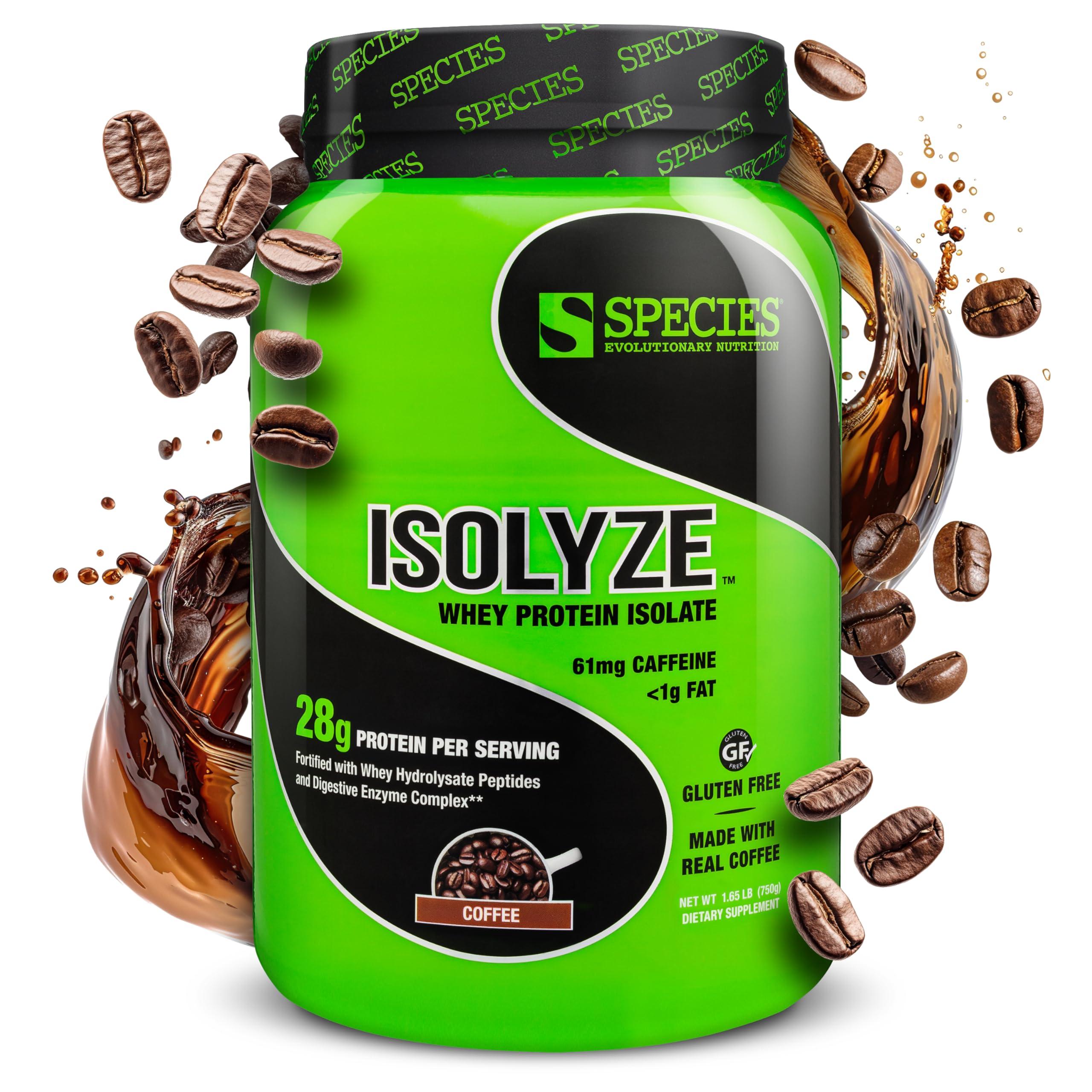 Species Nutrition Species Nutrition Isolyze Whey Protein Powder, 100% Whey Isolate for Muscle Building, 27.5g Protein Per Scoop, No Sugar & Low Fat (Coffee, 22 Servings)