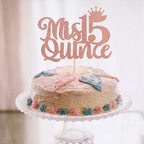 Unimall Unimall Rose Gold Glitter Spanish Mis Quince Cake Toppers with Crown 15th Birthday Party Cake Toppers My Fifteen Years Old Birthday Children 15 Birthday Cake Picks Party Decoration
