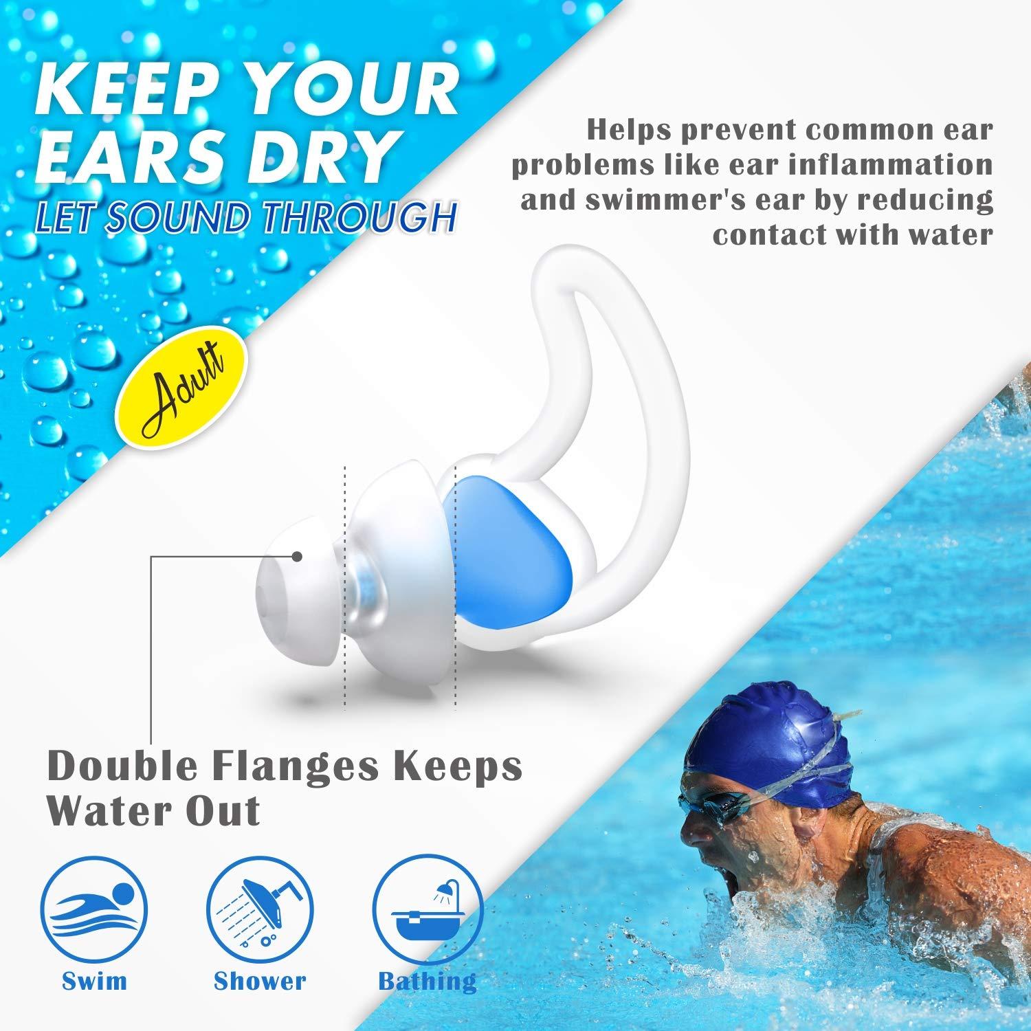 Hearprotek Hearprotek [2 Pairs] Swim Ear Plugs Adults, Ear Plugs for Swimming -Waterproof Silicone Water earplugs for Men Women Juniors Swimmers Pool Shower Bathing