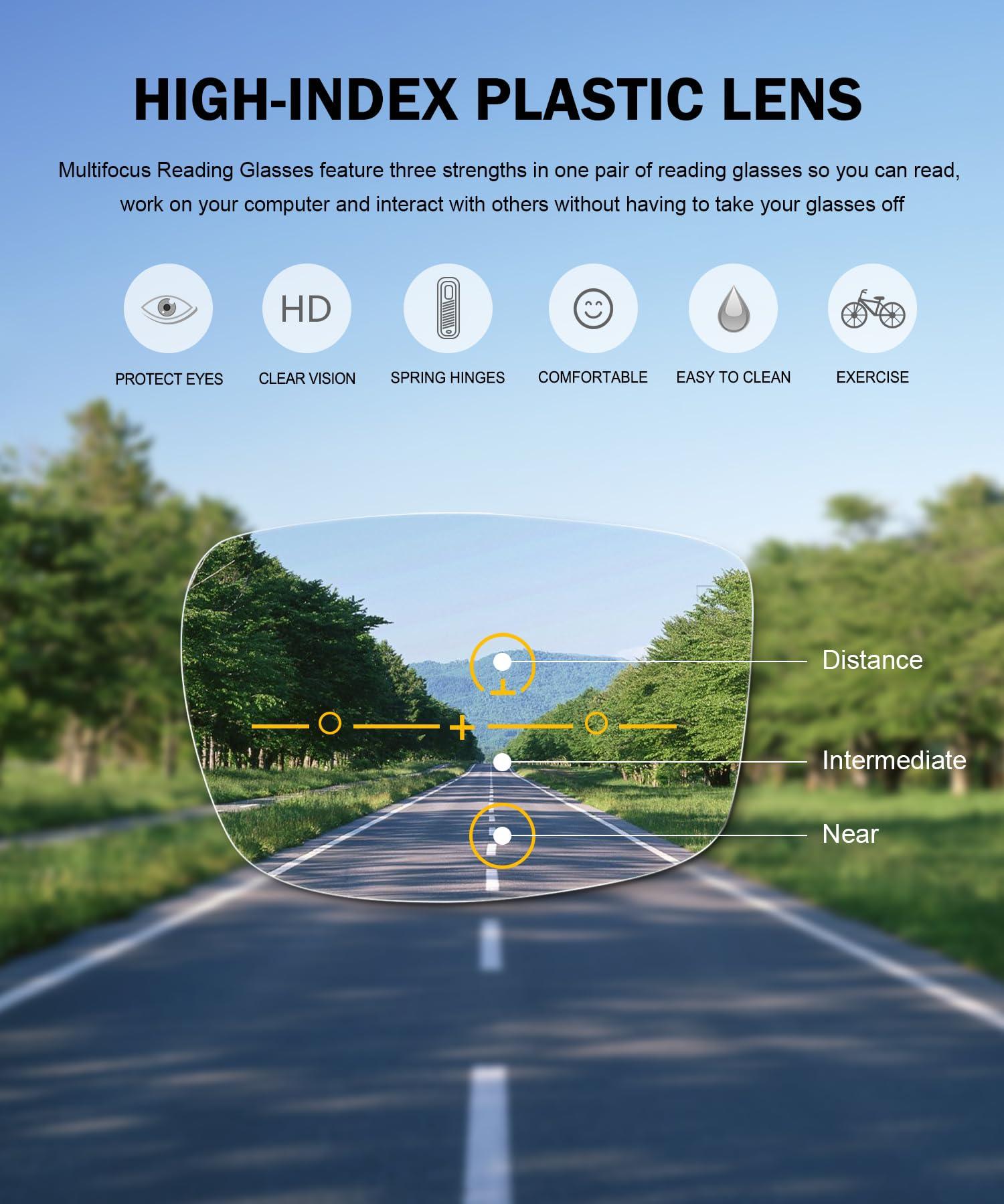 Eyekepper Eyekepper 4-Pack Progressive Multifocus Reading Glasses Blue Light Blocking No Line Multifocal Readers Cat Eye +1.25