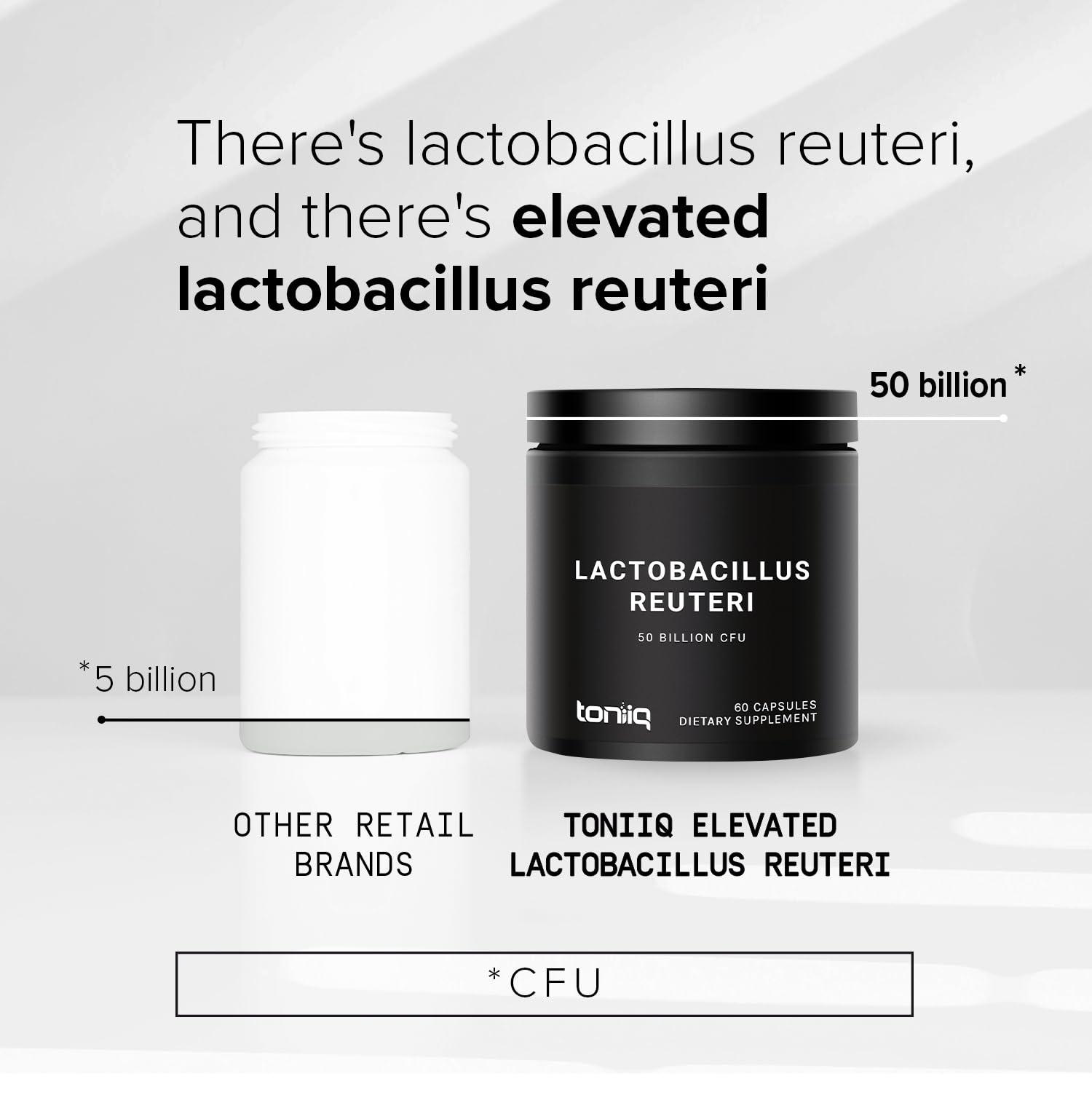 Toniiq Toniiq 50 Billion CFU Lactobacillus Reuteri Probiotic 50mg per Serving - L Reuteri Probiotics - Highest CFU Count Lactobacillus Reuteri Probiotic - 60 Vegetarian Capsules - 60 Servings