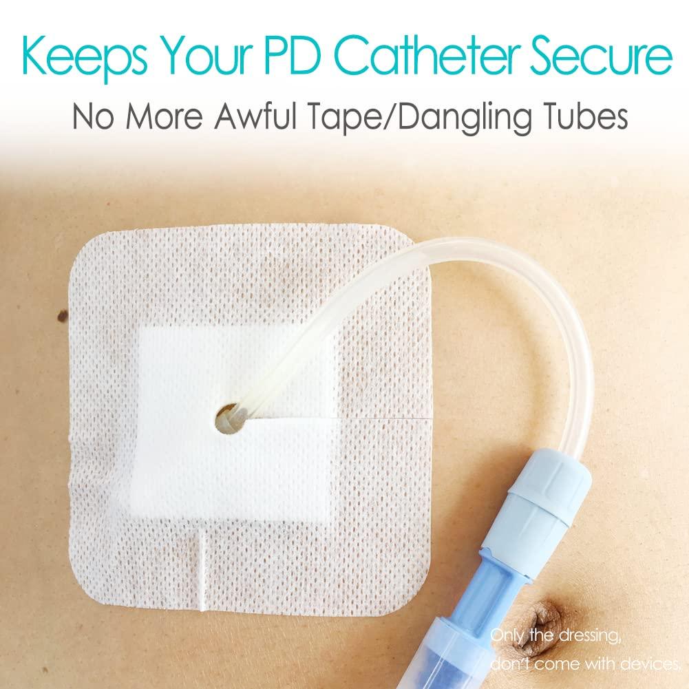 DiaBelt Peritoneal Dialysis PD Catheter Drain Split Bordered Gauze Island Dressing Pad for Stomach Feeding Peg J Tube| Individually Packed| Wound Bandage with Adhesive Border 4\" x 4\" (Pack of 10)
