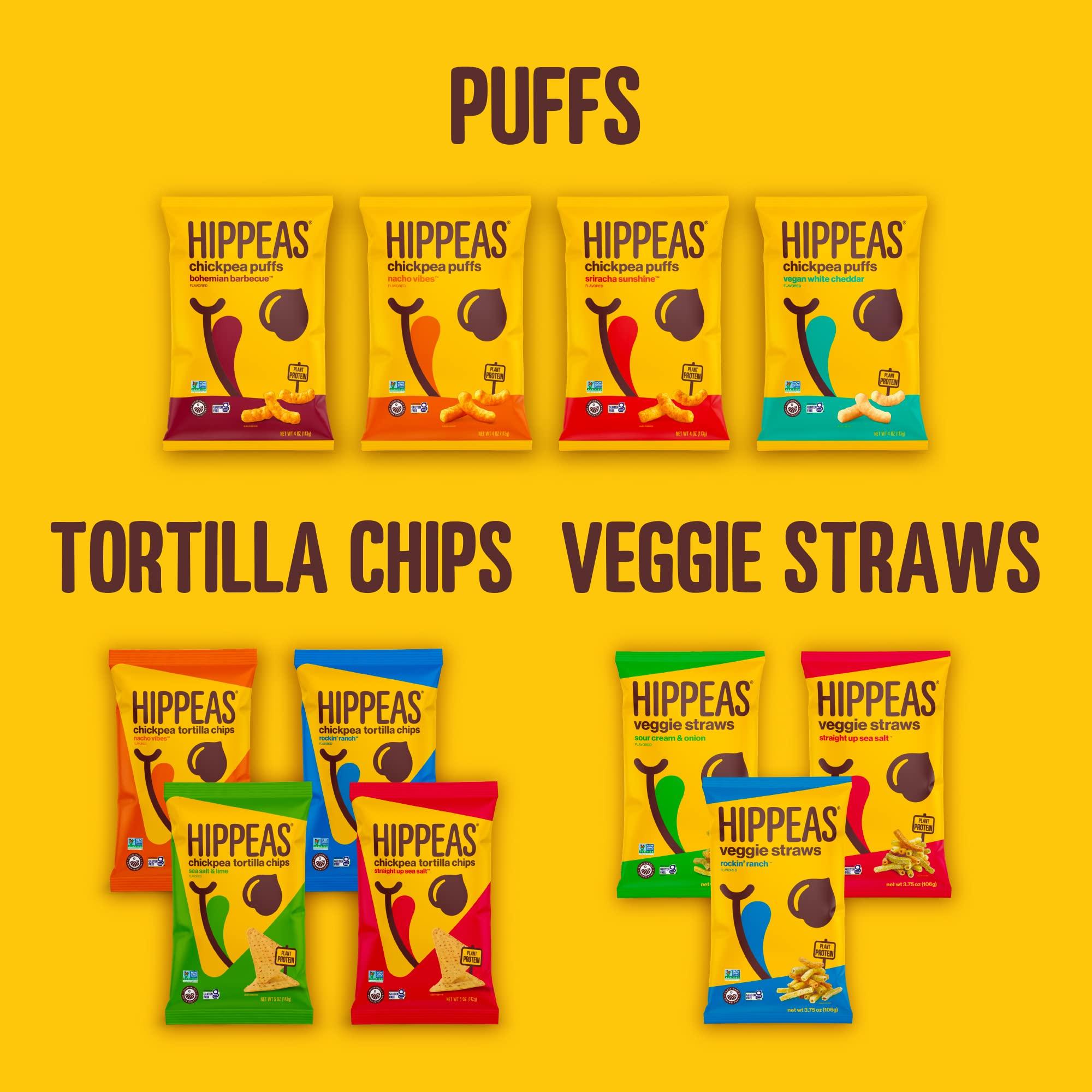 HIPPEAS Hippeas Chickpea Puffs, Vegan Nacho Vibes, 0.8 Ounce (Pack of 18), 3g Protein, 2g Fiber, Vegan, Gluten-Free, Crunchy, Plant Protein Snacks