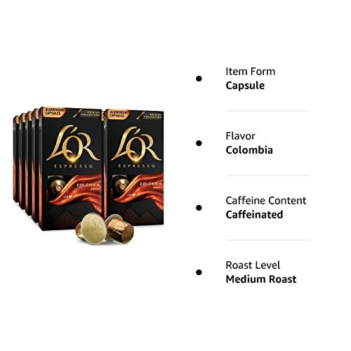 L'OR L'OR Espresso Capsules, 100 Count Colombia, Single-Serve Aluminum Coffee Capsules Compatible with the L'OR BARISTA System & Nespresso Original Machines