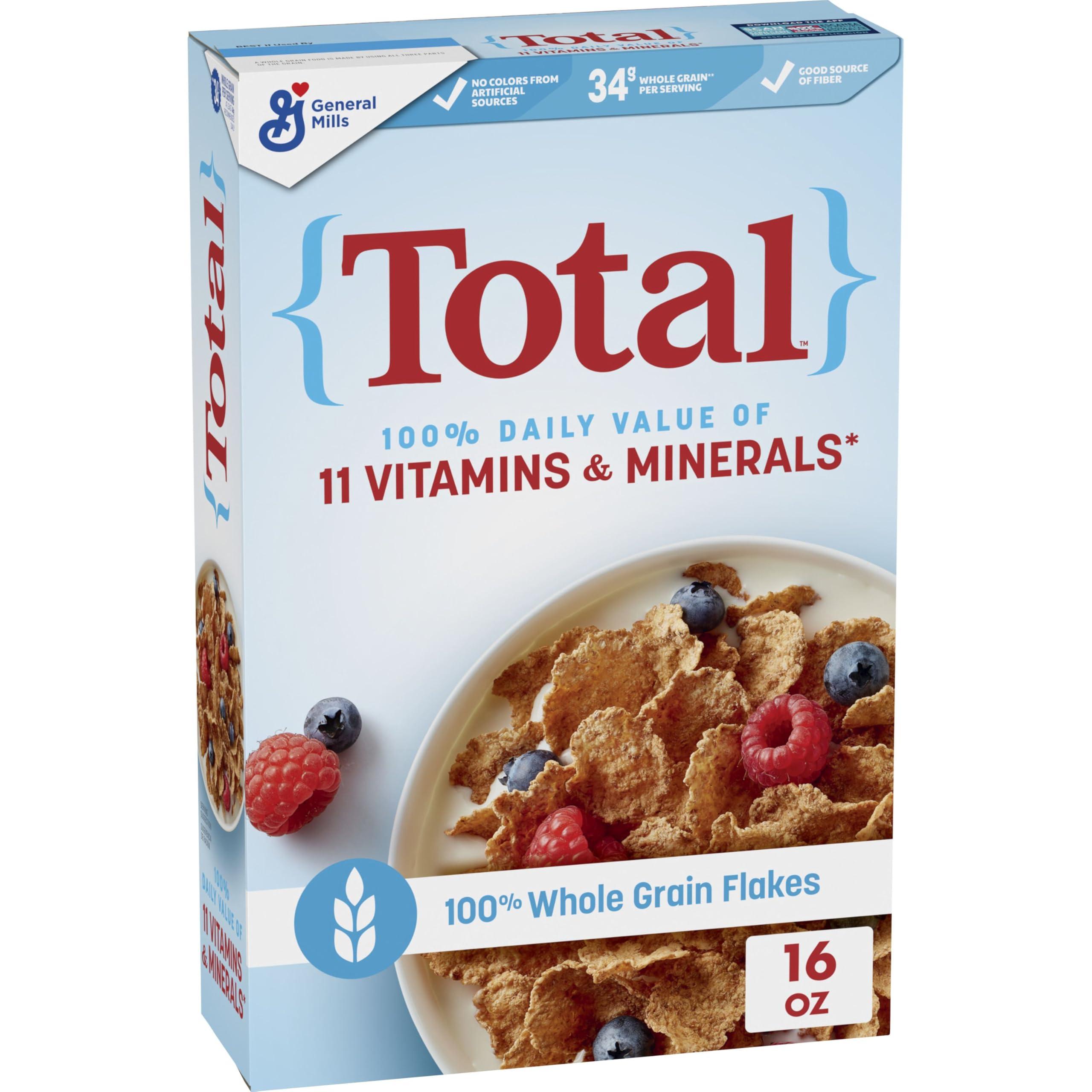 Total Total Breakfast Cereal, 100% Daily Value of 11 Vitamins & Minerals, Whole Grain Cereal, 16 oz