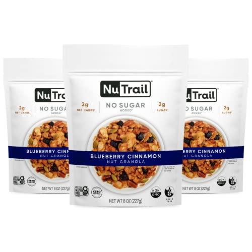 NuTrail NuTrail Nut Granola, Blueberry Cinnamon, No Sugar Added, Gluten Free, Grain Free, Keto, Low Carb, Healthy Breakfast Cereal 8 oz. 3 Count