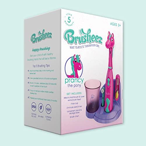 Brusheez Brusheez® Kids’ Electric Toothbrush Set - Safe & Effective for Ages 3+ - Parent Tested & Approved with Gentle Bristles, 2 Brush Heads, Rinse Cup, 2-Minute Timer, & Storage Base (Prancy The Pony)