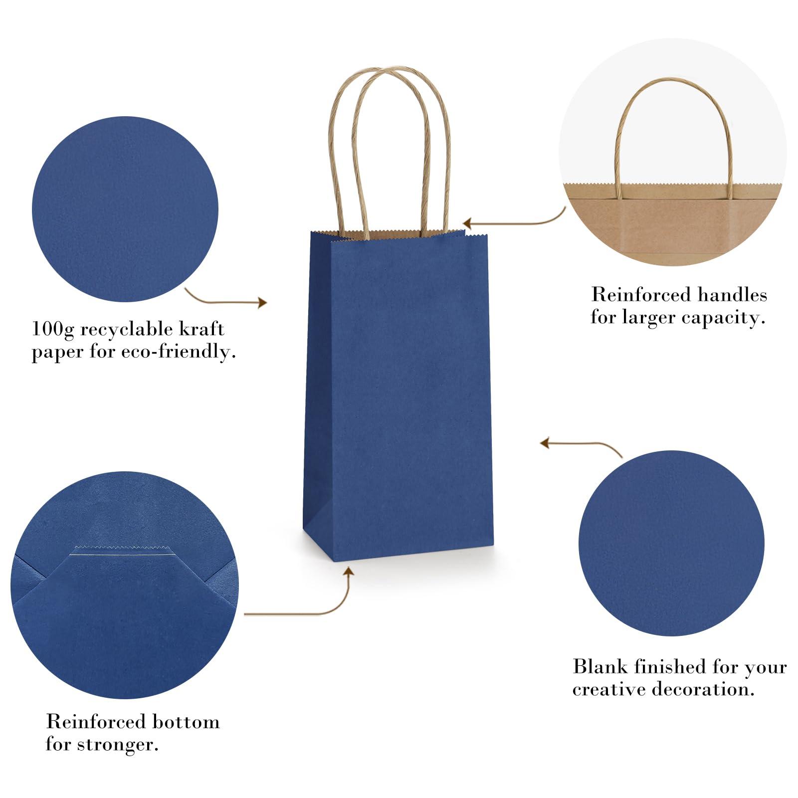 BagDream BagDream 100Pack 3.5x2.4x6.7 Inches Small-Kraft-Paper-Gift-Bags with Handles Bulk-Mini-Party-Favor-Bags Candy Bags Recyclable Tiny Navy Blue Paper Bag for Samples