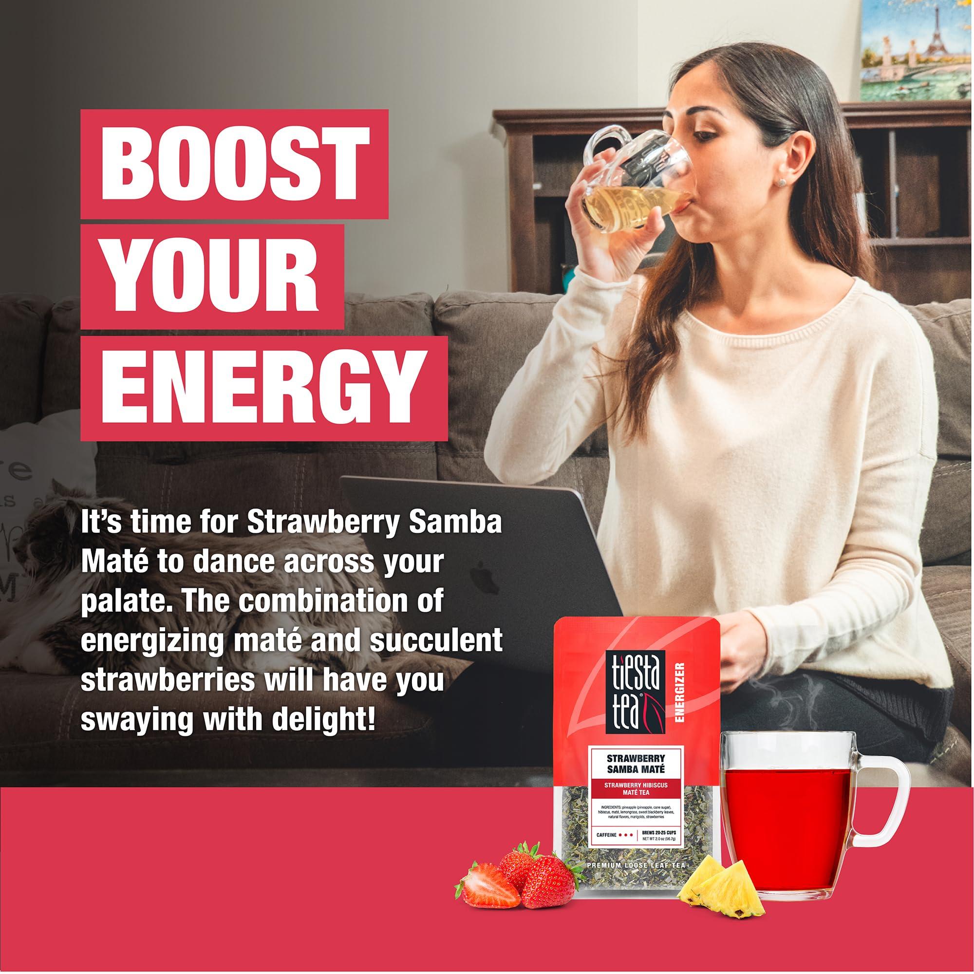 Tiesta Tea Tiesta Tea - Strawberry Samba Mate - Strawberry Hibiscus Mate Tea - Loose Leaf Tea Blend - High Caffeinated Fruit Tea - Make Hot or Iced Tea Up to 25 Cups - 2 oz Resealable Pouch