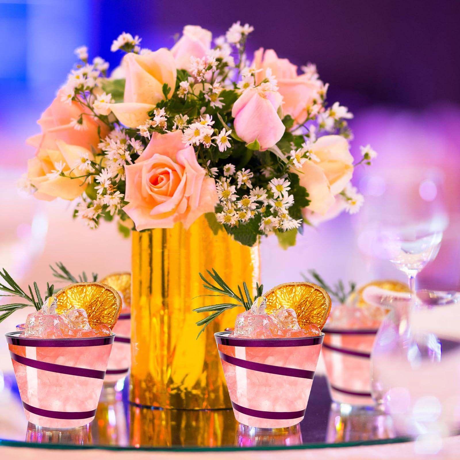 Agolctry 100Pcs 9 oz Rimmed Swirl Purple Plastic Cups Disposable Clear Cups for Halloween Christmas Party Plastic Drinking Cups Cocktail Wine Glasses for Elegant Wedding and Single Party Supplies (Purple)