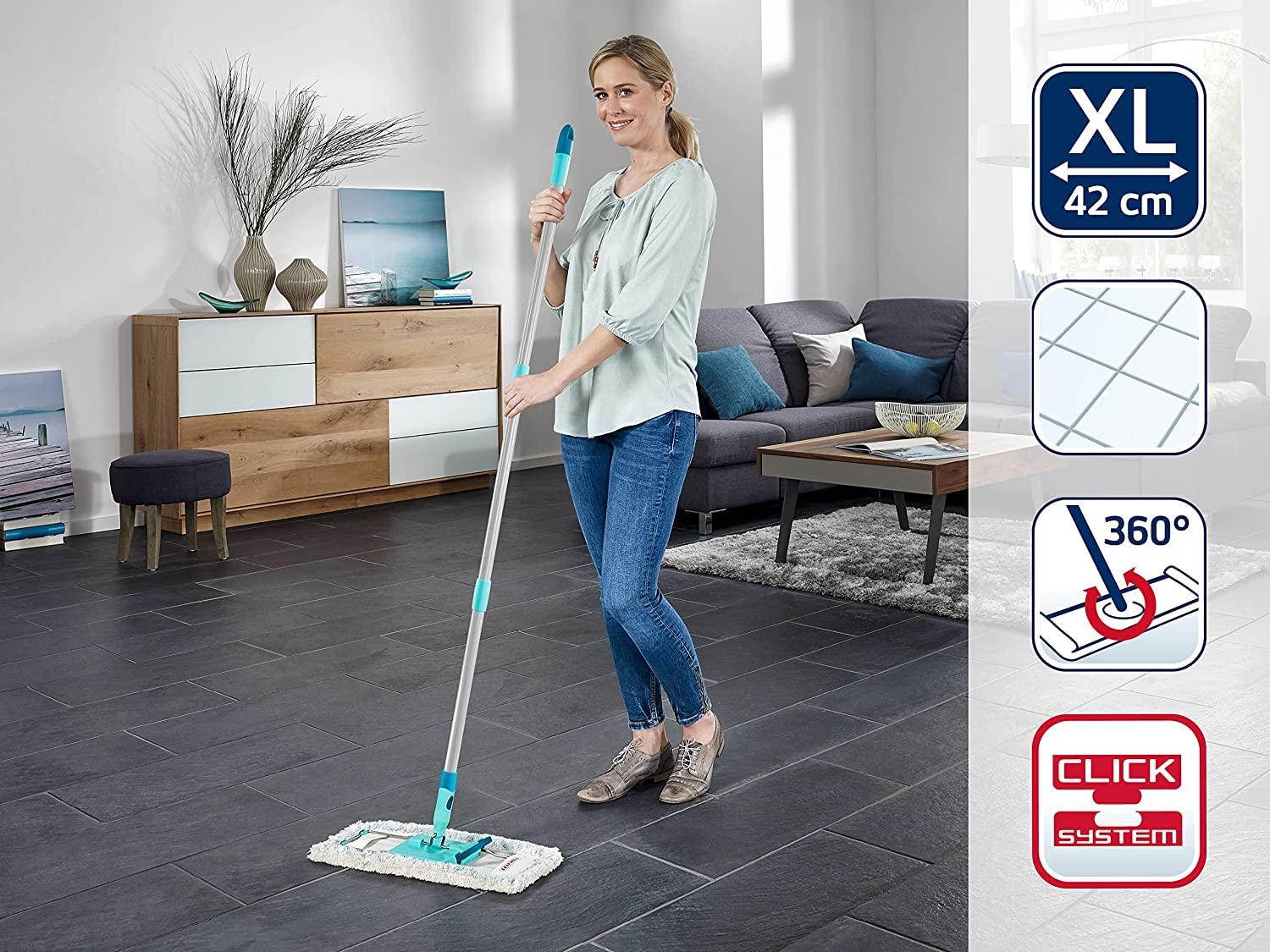 Leifheit Leifheit Profi XL Cotton Plus Flat Mop with 146 cm Handle, 42 cm Large Flat Floor Mop Head, 360 Universal Joint for Easy Steering, Highly Absorbent, for Stone and Tile Floors