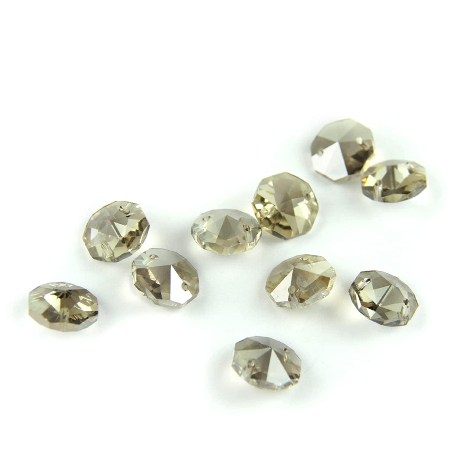 AOWNE 100pcs 14mm Crystal Chandelier Parts Glass Octagon Beads in 1 Hole/2 Holes DIY Strand Accessories Sucatchers Home Decoration,Cognac,2 Holes-100pcs