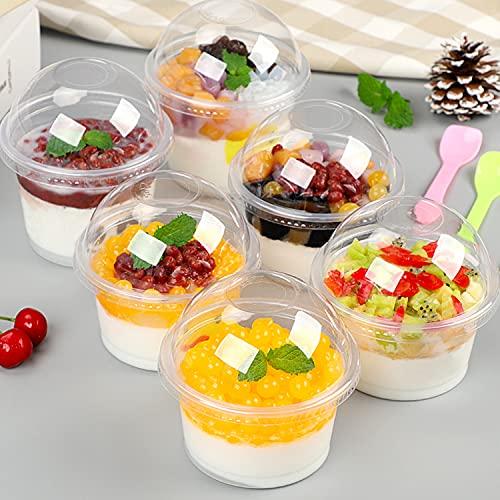Coobbar Dessert Cups with Dome Lids,50 Pack Dessert Cups with Lids Plastic Dessert Cups, Disposable Party Cups Disposable Snack Bowls for Ice Cream, Cake, Fruit, Parfait, Pudding and Jello Shot (10 OZ)