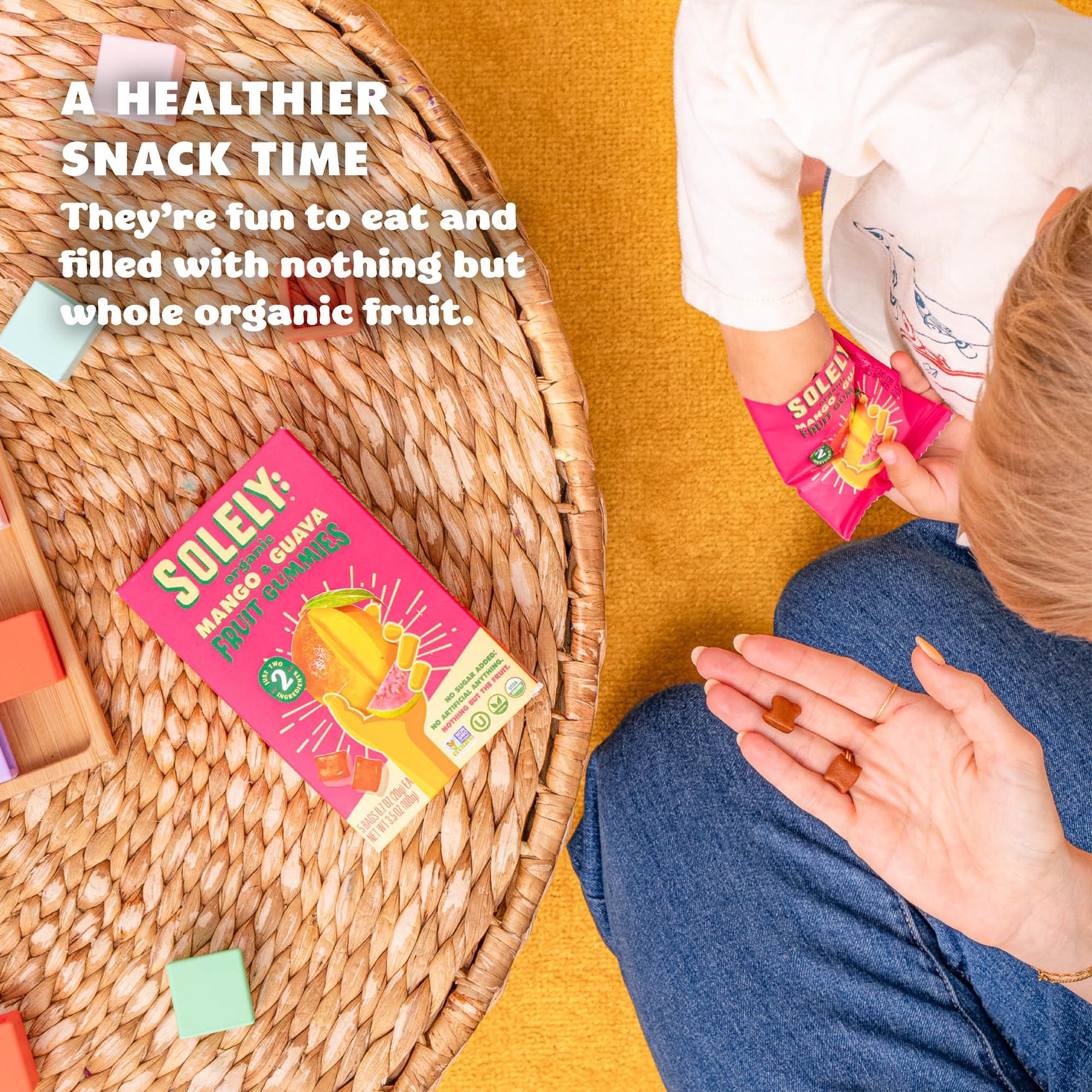 SOLELY SOLELY - Organic Mango & Guava Whole Fruit Gummies (Pack of 8 Boxes, 5 Bags per Box) - Real Fresh Fruit - Healthy Snacks for Adults & Kids - Non GMO, Vegan Snacks, Shelf Stable - 40 Bags (3.5 oz)