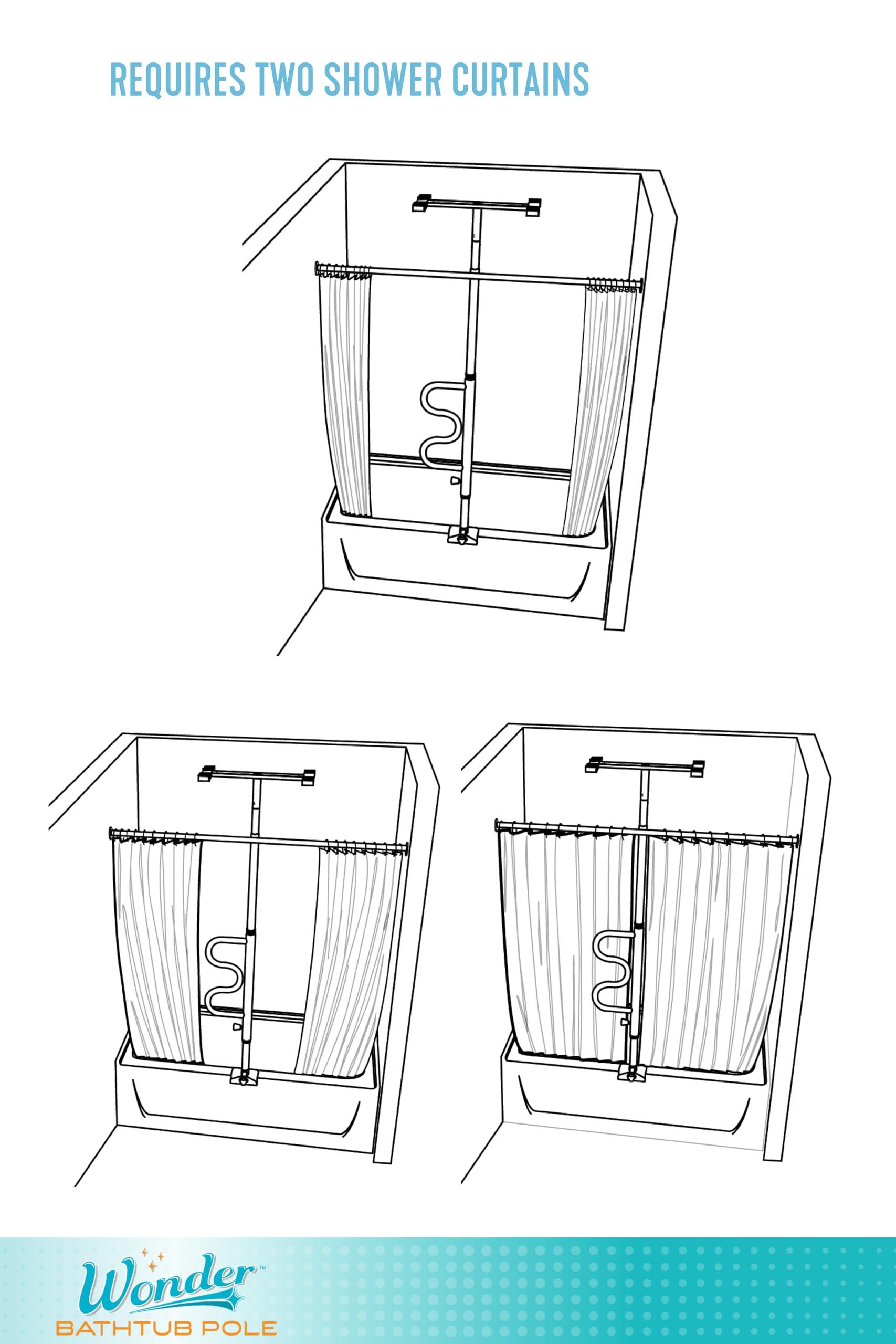 Stander Stander Wonder Bathtub Pole, Security Pole and Curve Grab Bar, Adjustable Shower Handle for Bathtubs, Clamp on Bathroom Safety Rail for Seniors, Elderly Adults, No Drill Installation, White