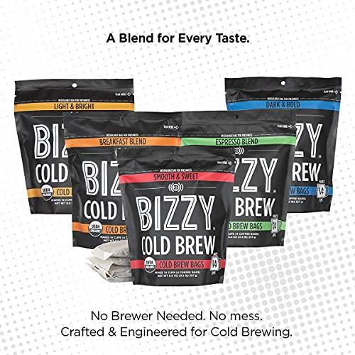 Bizzy Bizzy Organic Cold Brew Coffee | Bundle | Coarse Ground Coffee | Breakfast Blend 1 LB + Breakfast Blend Brew Bags 4-count | 2 Pack