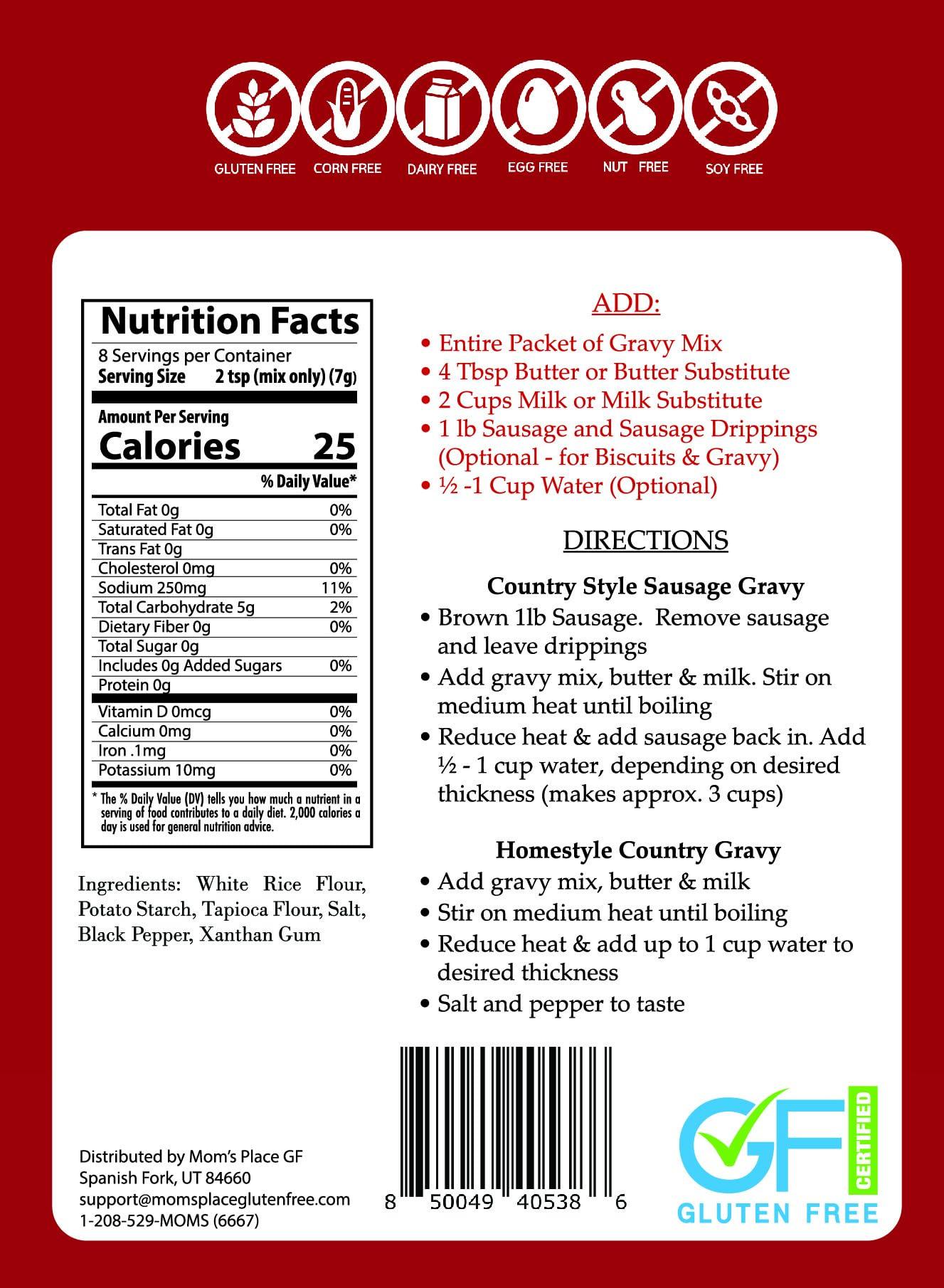 Mom\'s Place Gluten-Free Mom\'s Place Gluten-Free Dairy Free Country Gravy Mix | Nut Free, Soy Free, Corn Free, Non-GMO | Rich, Creamy Gravy for Breakfast & Dinner