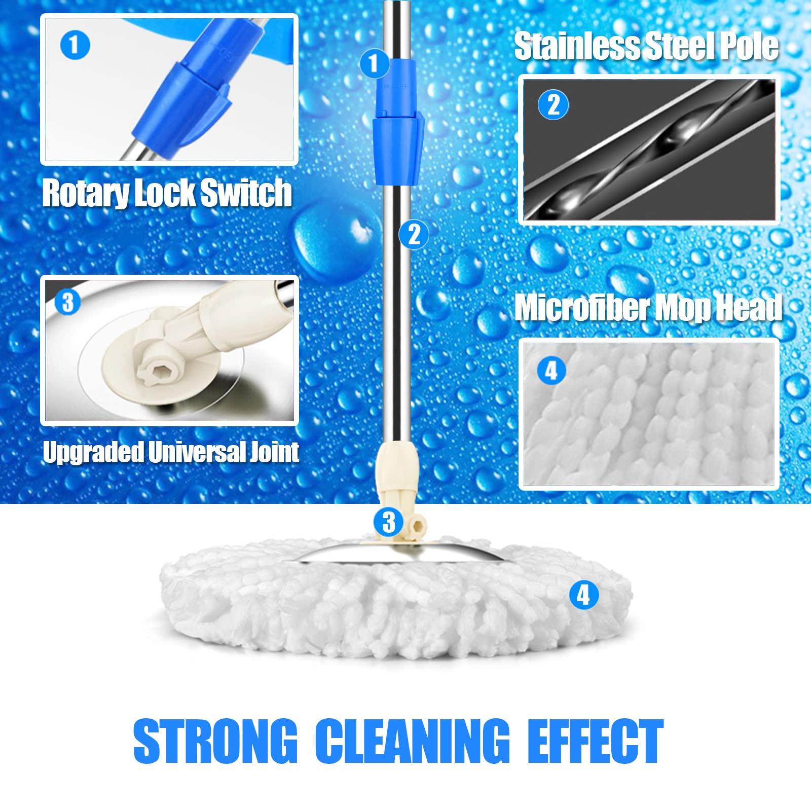 Gzdisbek Spin Mop and Bucket System | 360 Spin Mop and Bucket with Wringer Set | Mops for Floor Cleaning | 3 Microfiber Mop Replacement Head Refills | 61\" Extended Handle | Wet and Dry Use Floor Mop