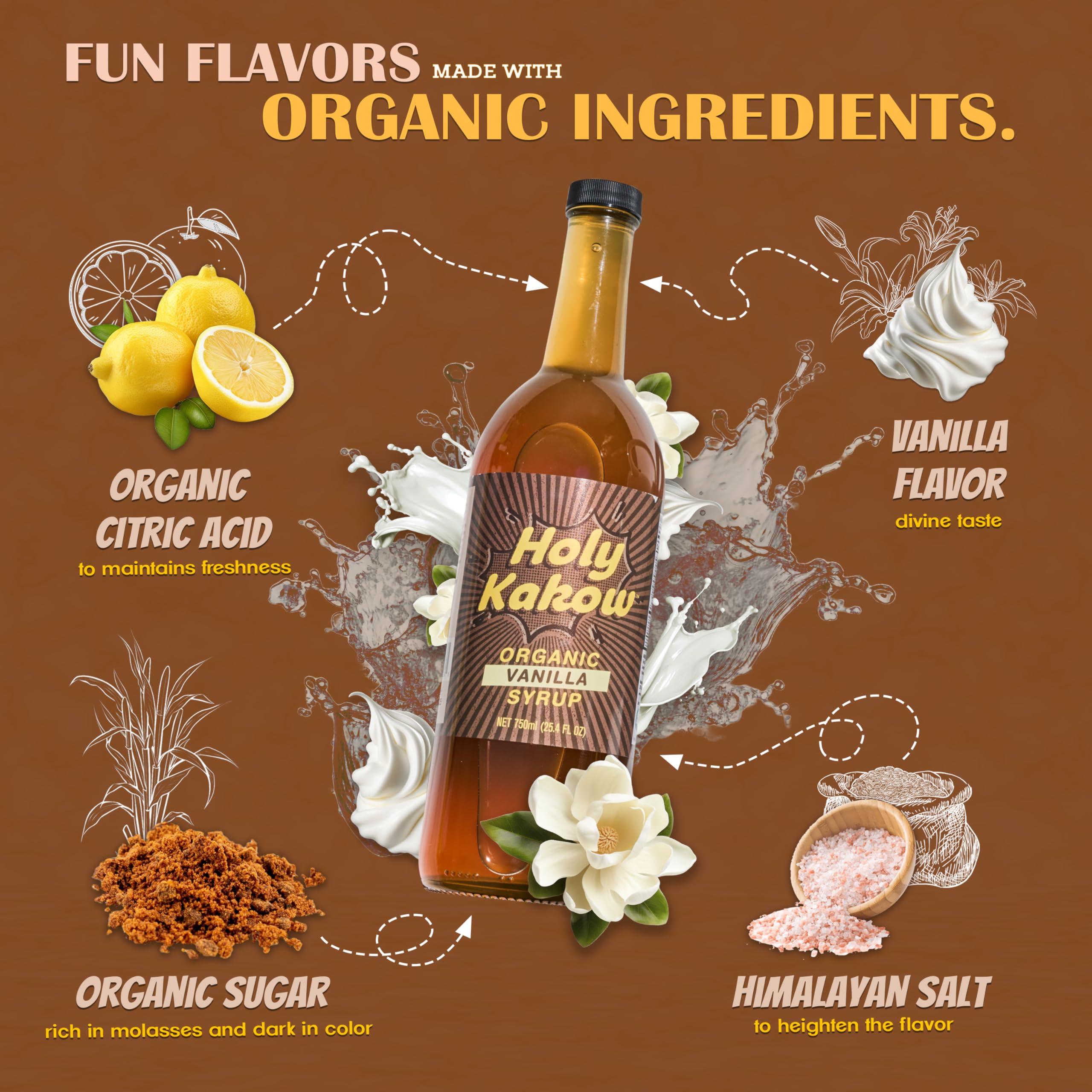 Holy Kakow Holy Kakow Cafe Organic Vanilla Syrup - Vanilla Syrup, Coffee Syrup, Organic Syrup for Coffee, Vanilla Syrup for Coffee, Add to Latte, Cocktail and Shake, Real Food Ingredients, Specific Flavor - 750m