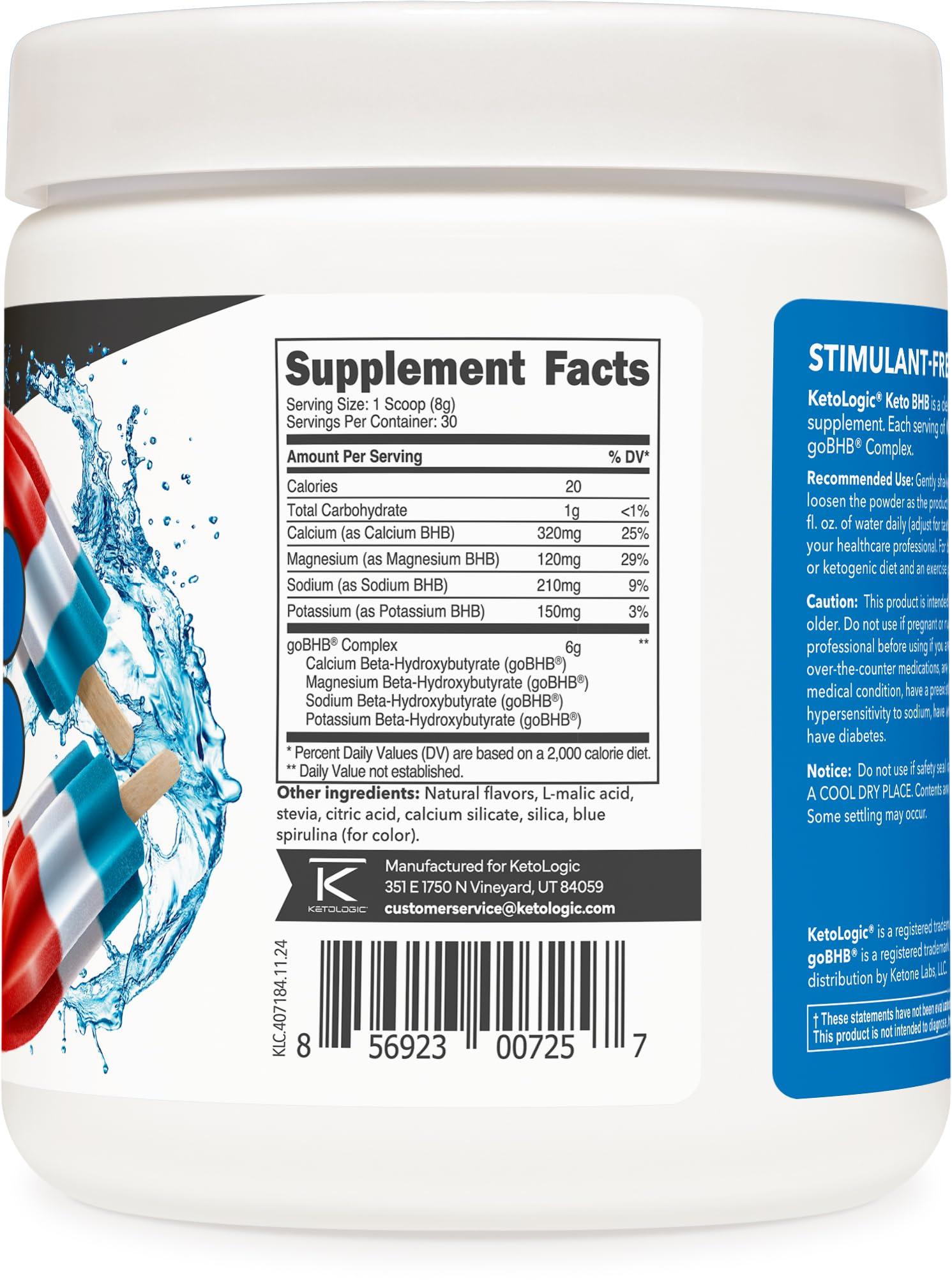 Ketologic Ketologic Keto BHB (Patriot Pop Flavor) 30 Servings - Exogenous Ketone Supplement with goBHB, Beta-Hydroxybutyrate Salts