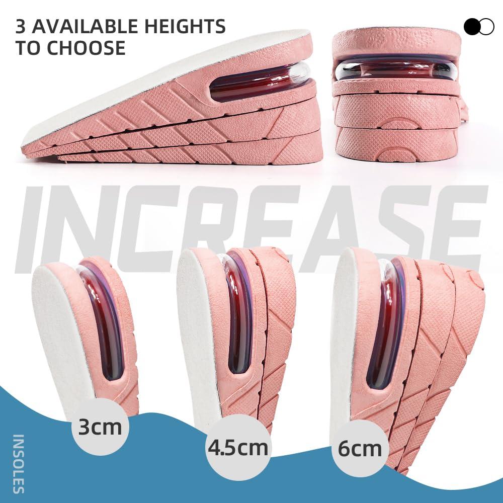 XINIFOOT Height Increase Insole 3-Layer Air Cushion Heel Insert Lift Shoes Insole for Men and Women Invisible Elevator Adjustable Insoles (Half Pad, Pink)