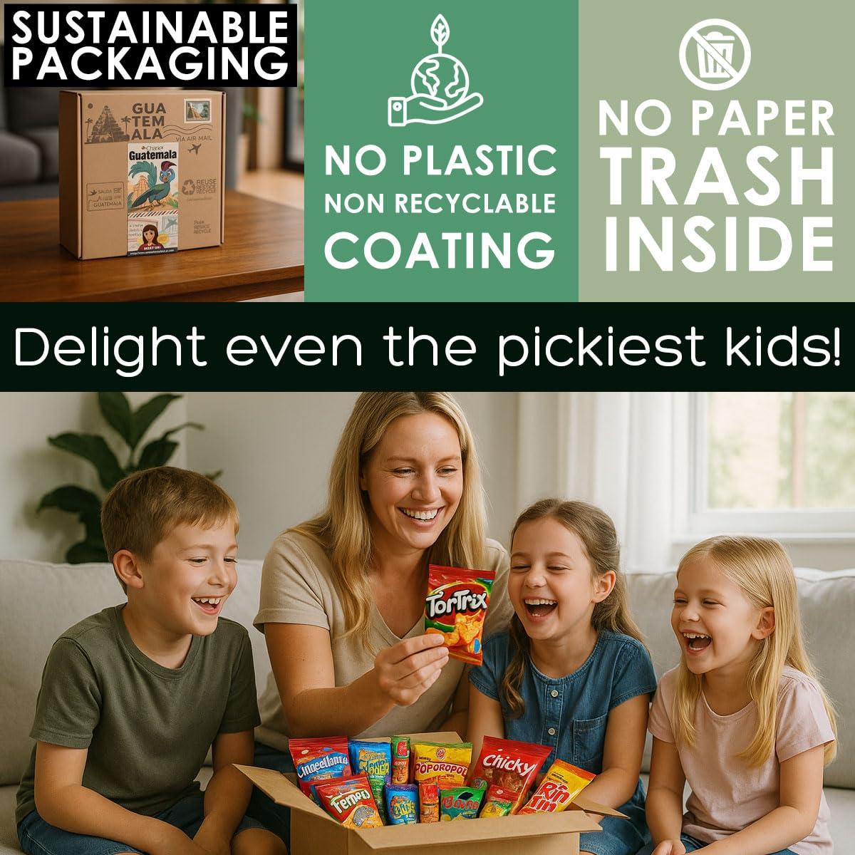 Charloo Charloo International Snack Box + Free Surprise Gift! - Guatemala Snacks from Around the World Box - Foreign Snack Box - Exotic Snacks - Weird Snacks - International Snacks Unique Chips Vending Machine, Small 19 Pcs