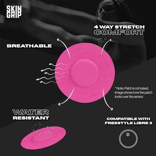 Skin Grip Skin Grip Adhesive Patches for Freestyle Libre 3 CGM Waterproof & Sweatproof Adhesive for 10-14 Days, Pre-Cut Adhesive Medical Tape, Continuous Glucose Monitor Sensor Cover 20 Pack, Pink