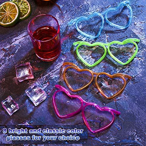 Skylety 8 Pcs Drinking Straw Eyeglasses Plastic Silly Straw Eyeglasses DIY Drinking Straw Glasses in Cute Heart Fun Loop Straws Crazy Eyeglasses for Adults Kids Annual Meeting Parties Birthday (4 Colors)