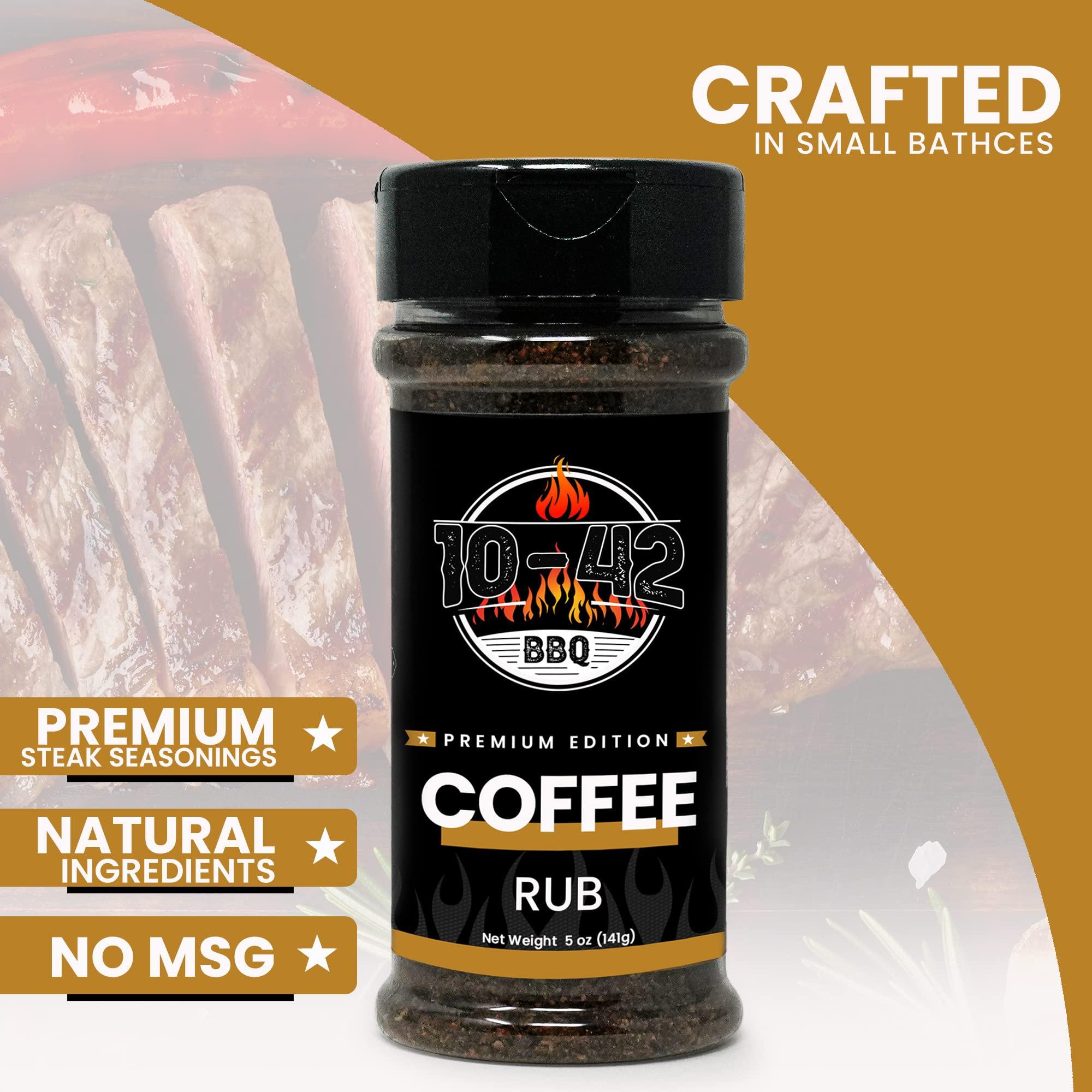 Five Star Seasonings 10-42 BBQ Coffee Meat Rub (NO MSG, Low Sodium) 0 Calorie | Premium Edition Steak Seasoning and Dry Rubs | Barbecue Spice Mix for Grilling Meat | Savory Flavor with Incredible Crust | 5 oz