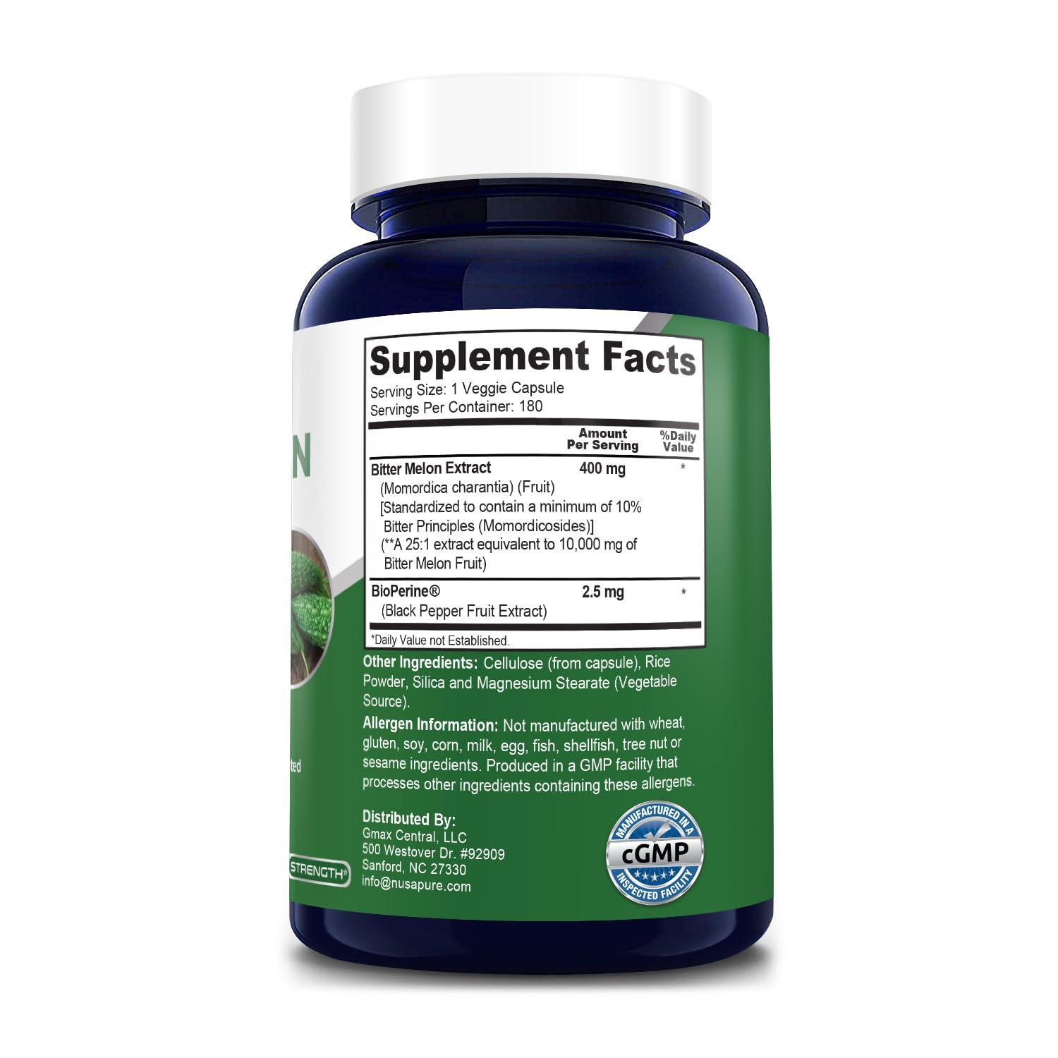 NusaPure NusaPure Bitter Melon Extract 10,000 mg 180 Vegan Caps (100% Vegetarian, Non-GMO, Gluten-Free, 10% Bitter Principles) Bioperine