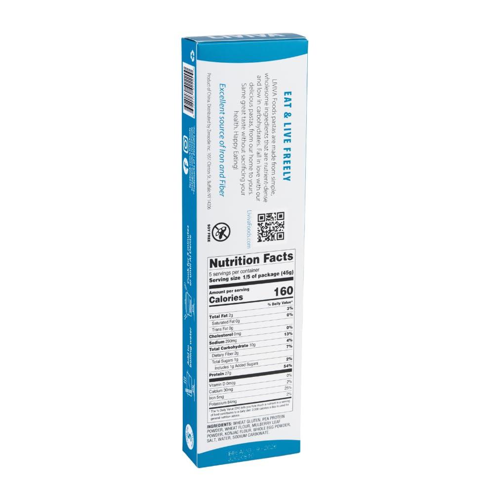 LIVIVA LIVIVA Low Carb High Protein KETO Spaghetti Noodle Pasta 2 Pk 135 g Protein per Box with Pea Protein & Konjac Flour - 8g Net Carbs, Diabetic-Friendly - Ready to Eat in 3 4 mins - Healthy Al Dente Pasta