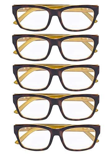 Eyekepper Eyekepper 5-pack Spring Hinges Large Square Frame Reading Glasses DEMI Yellow +0.75
